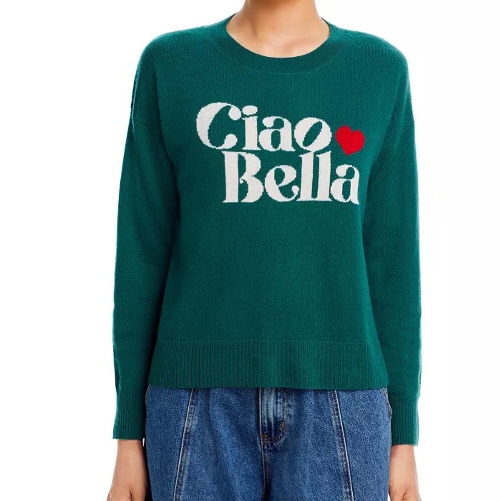 AQUA Cashmere “Ciao Bella” Crewneck Sweater NWT XL – Green, 100% Cashmere - Picture 8 of 8